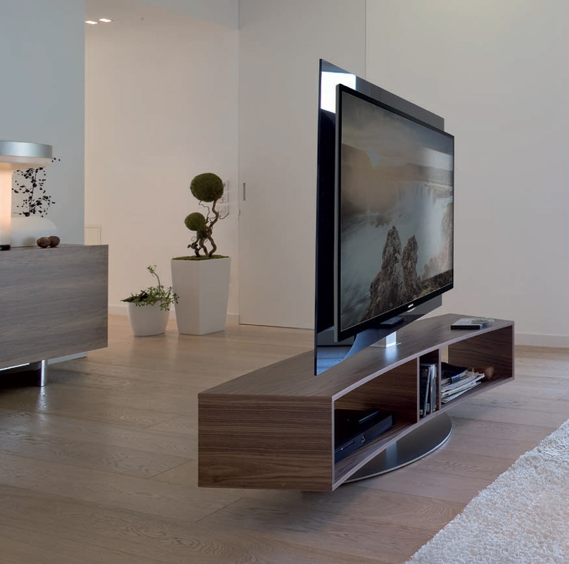 Mobili porta TV moderni girevoli Verona - Design in cristallo e legno